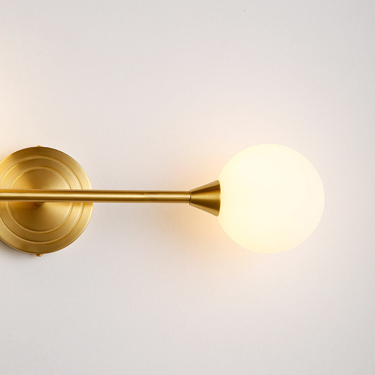Brass Rod Globe Glass Shade 2-Light Wall Sconce Lamp