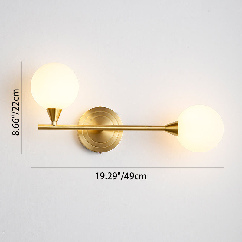 Brass Rod Globe Glass Shade 2-Light Wall Sconce Lamp