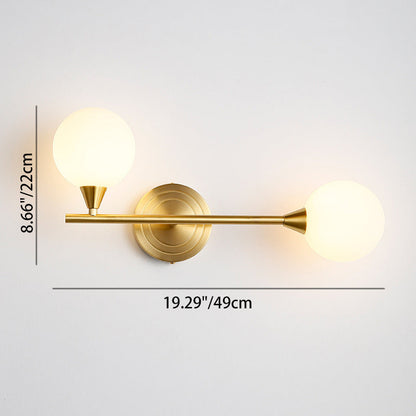 Brass Rod Globe Glass Shade 2-Light Wall Sconce Lamp