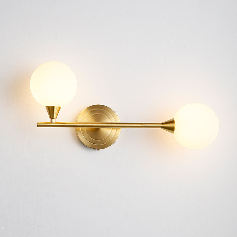 Brass Rod Globe Glass Shade 2-Light Wall Sconce Lamp