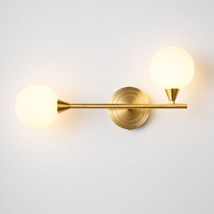 Brass Rod Globe Glass Shade 2-Light Wall Sconce Lamp
