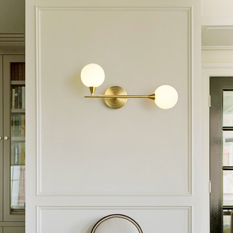 Brass Rod Globe Glass Shade 2-Light Wall Sconce Lamp