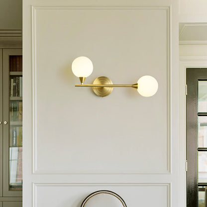 Brass Rod Globe Glass Shade 2-Light Wall Sconce Lamp