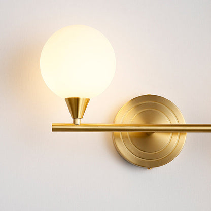 Brass Rod Globe Glass Shade 2-Light Wall Sconce Lamp