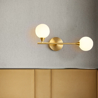 Brass Rod Globe Glass Shade 2-Light Wall Sconce Lamp