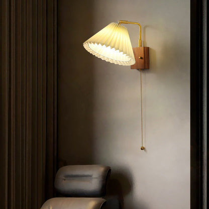 Brass Pleated Fabric Ceramic Shade 1-Light Wall Sconce Lamp
