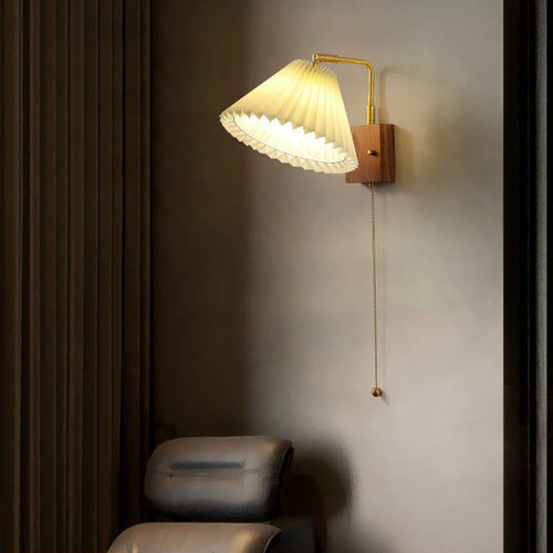 Brass Pleated Fabric Ceramic Shade 1-Light Wall Sconce Lamp