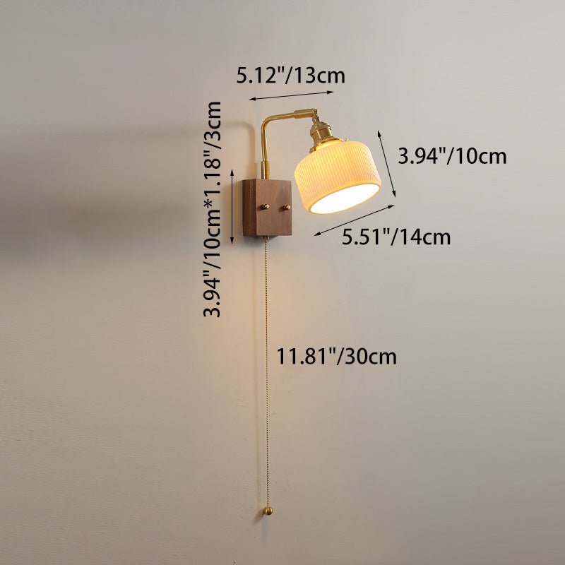 Brass Pleated Fabric Ceramic Shade 1-Light Wall Sconce Lamp