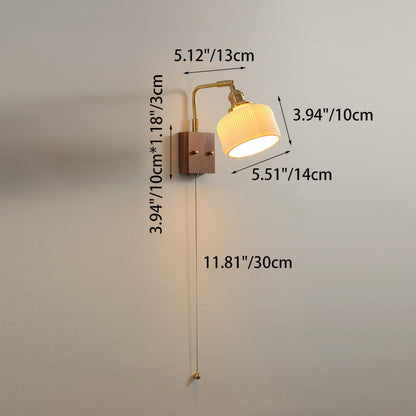 Brass Pleated Fabric Ceramic Shade 1-Light Wall Sconce Lamp