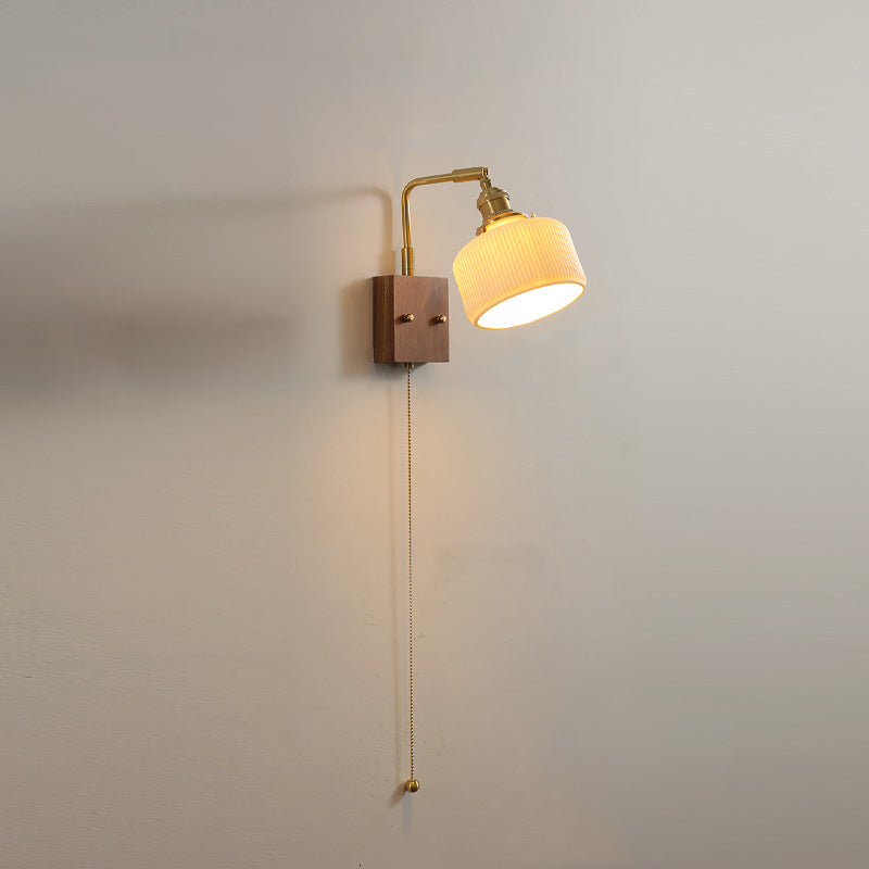 Brass Pleated Fabric Ceramic Shade 1-Light Wall Sconce Lamp