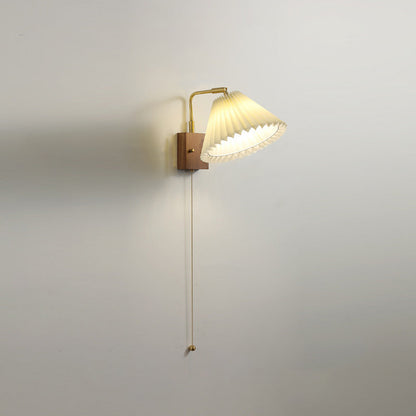 Brass Pleated Fabric Ceramic Shade 1-Light Wall Sconce Lamp