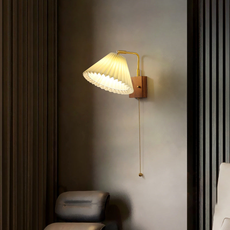Brass Pleated Fabric Ceramic Shade 1-Light Wall Sconce Lamp