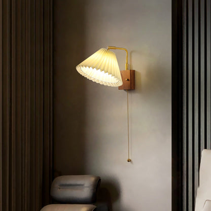 Brass Pleated Fabric Ceramic Shade 1-Light Wall Sconce Lamp