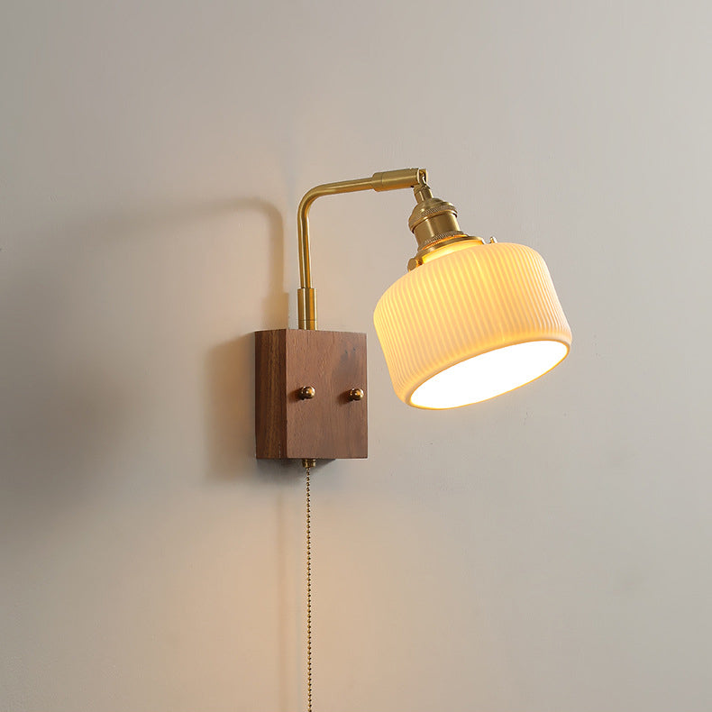 Brass Pleated Fabric Ceramic Shade 1-Light Wall Sconce Lamp