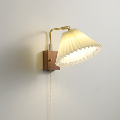 Brass Pleated Fabric Ceramic Shade 1-Light Wall Sconce Lamp