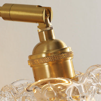 Brass & Walnut Rose-Textured Glass 1-Light Wall Sconce Lamp