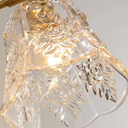 Brass & Walnut Rose-Textured Glass 1-Light Wall Sconce Lamp