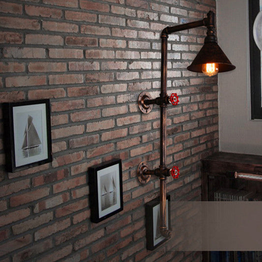 Industrial Iron Pipe Cone Shade 1-Light Wall Sconce Lamp