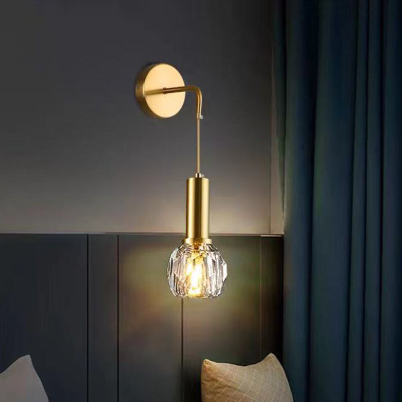 Luxury Iron & Crystal Cylindrical 1-Light Wall Sconce Lamp