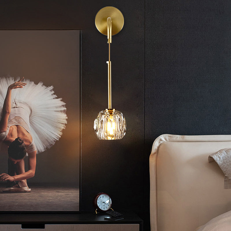 Luxury Iron & Crystal Cylindrical 1-Light Wall Sconce Lamp