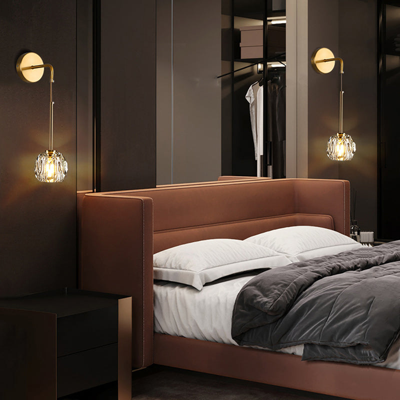 Luxury Iron & Crystal Cylindrical 1-Light Wall Sconce Lamp