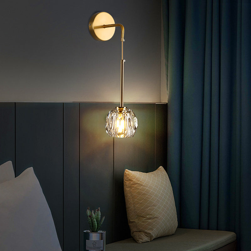 Luxury Iron & Crystal Cylindrical 1-Light Wall Sconce Lamp
