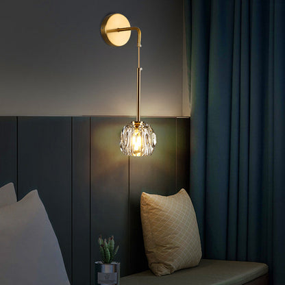 Luxury Iron & Crystal Cylindrical 1-Light Wall Sconce Lamp