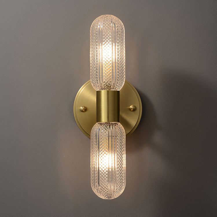 Copper Cylinder Diamond Texture 2-Light Wall Sconce Lamp