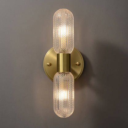 Copper Cylinder Diamond Texture 2-Light Wall Sconce Lamp