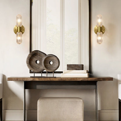 Copper Cylinder Diamond Texture 2-Light Wall Sconce Lamp