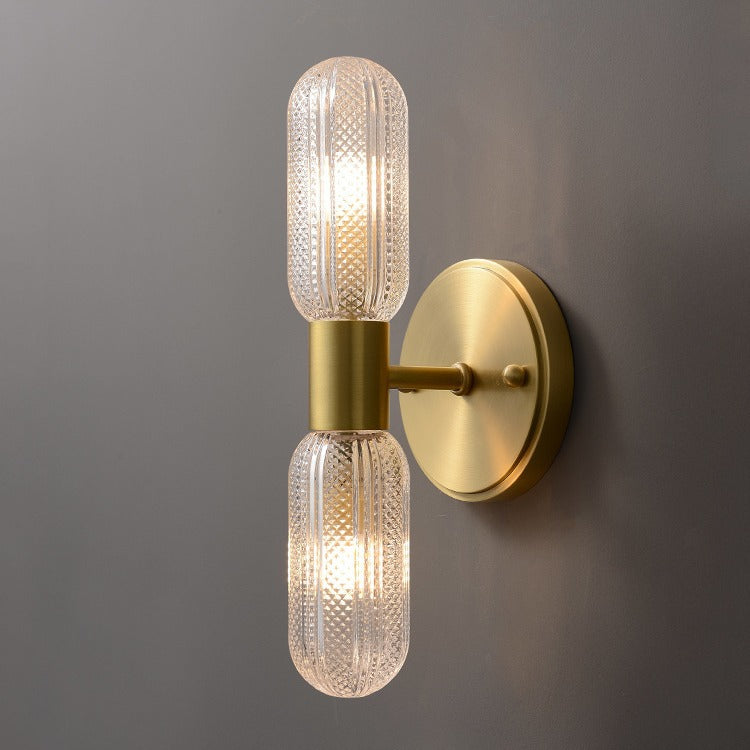 Copper Cylinder Diamond Texture 2-Light Wall Sconce Lamp