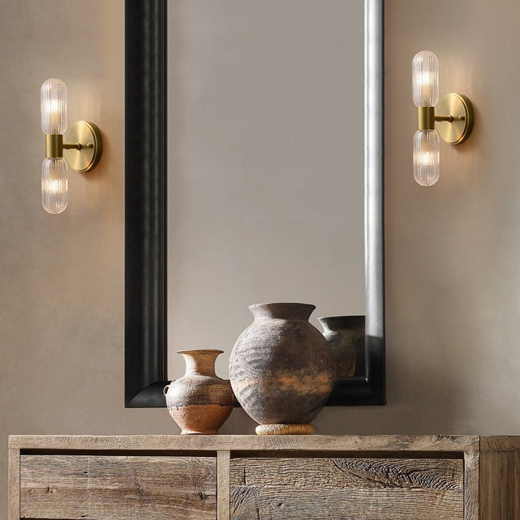 Copper Cylinder Diamond Texture 2-Light Wall Sconce Lamp