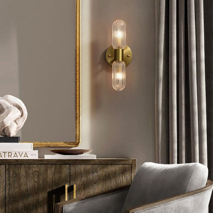 Copper Cylinder Diamond Texture 2-Light Wall Sconce Lamp