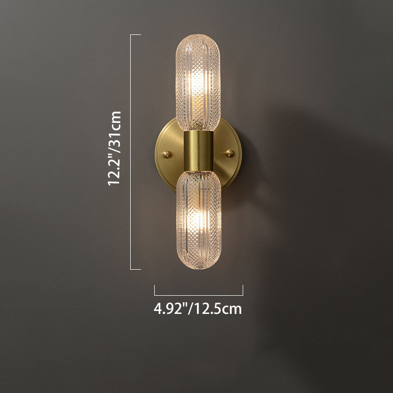 Copper Cylinder Diamond Texture 2-Light Wall Sconce Lamp