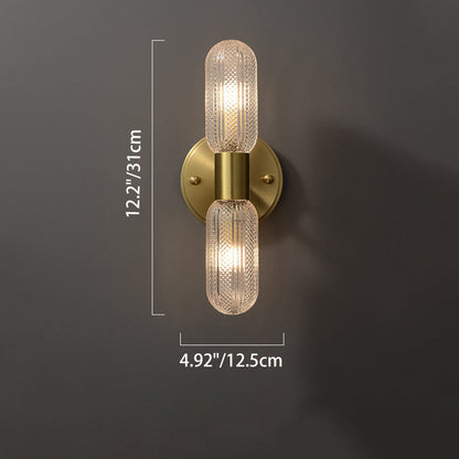 Copper Cylinder Diamond Texture 2-Light Wall Sconce Lamp