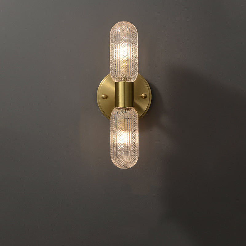 Copper Cylinder Diamond Texture 2-Light Wall Sconce Lamp