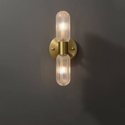 Copper Cylinder Diamond Texture 2-Light Wall Sconce Lamp
