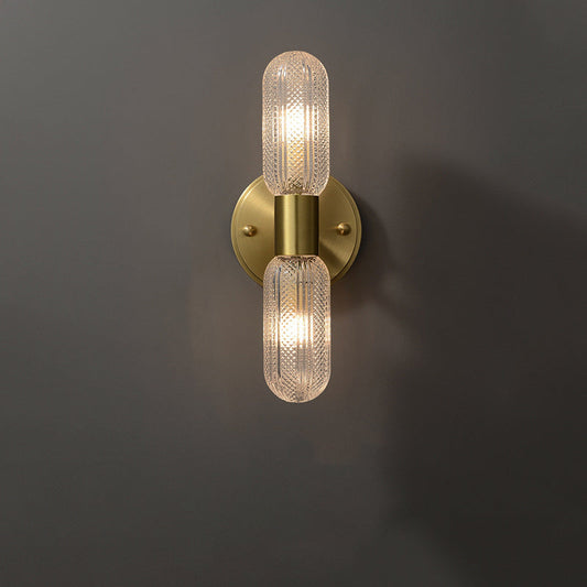 Copper Cylinder Diamond Texture 2-Light Wall Sconce Lamp