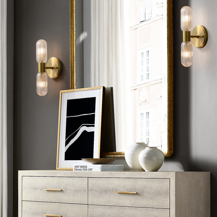 Copper Cylinder Diamond Texture 2-Light Wall Sconce Lamp