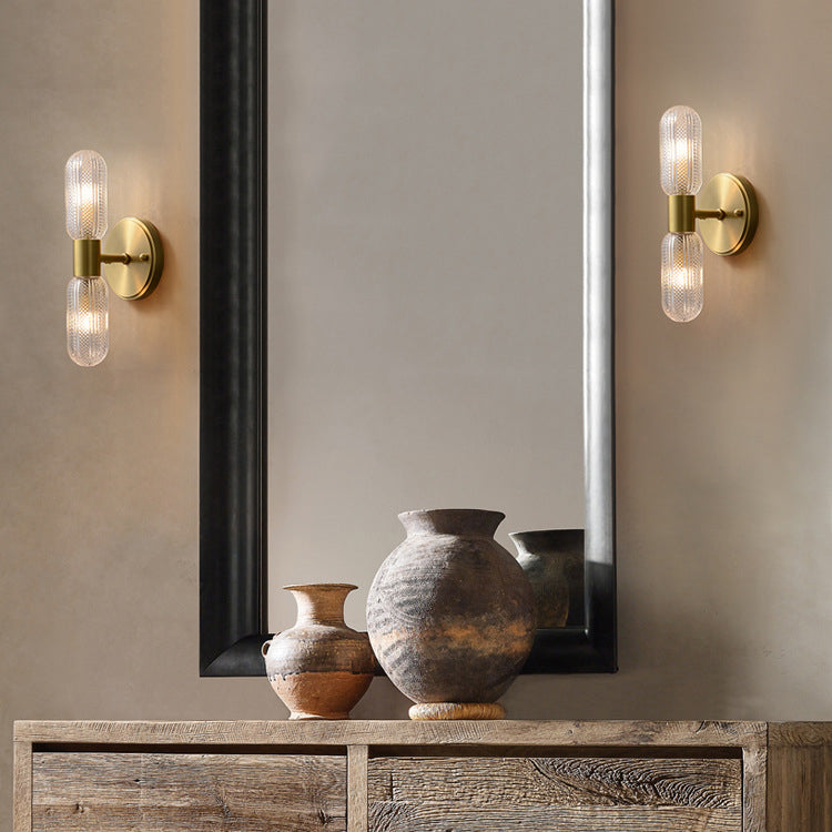 Copper Cylinder Diamond Texture 2-Light Wall Sconce Lamp