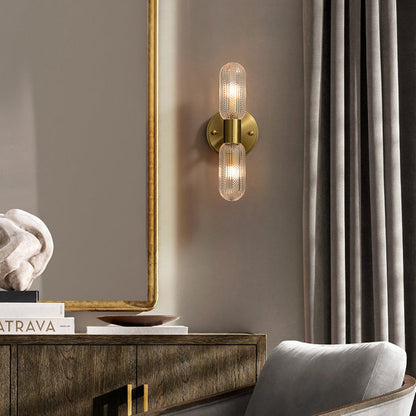 Copper Cylinder Diamond Texture 2-Light Wall Sconce Lamp