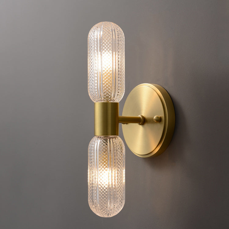 Copper Cylinder Diamond Texture 2-Light Wall Sconce Lamp