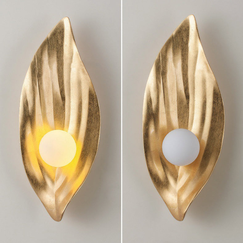 Resin & Glass Leaf-Shaped Globe 1-Light Wall Sconce Lamp