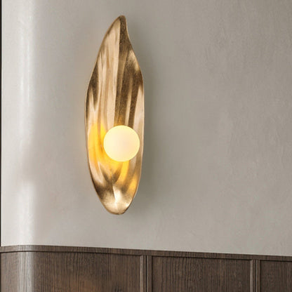 Resin & Glass Leaf-Shaped Globe 1-Light Wall Sconce Lamp