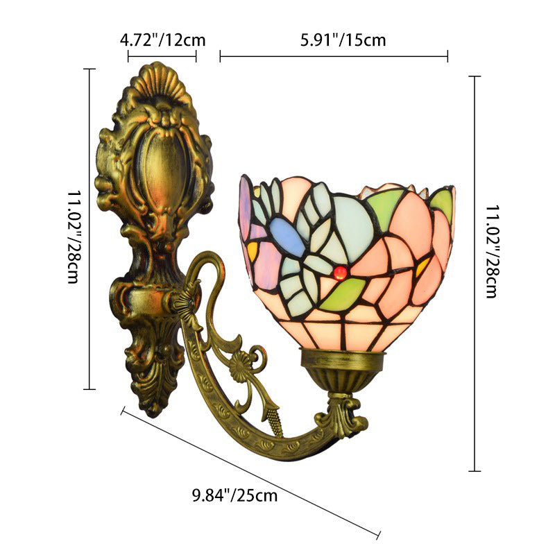 Tiffany Glass Floral Cone Pattern 1-Light Wall Sconce Lamp