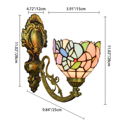 Tiffany Glass Floral Cone Pattern 1-Light Wall Sconce Lamp