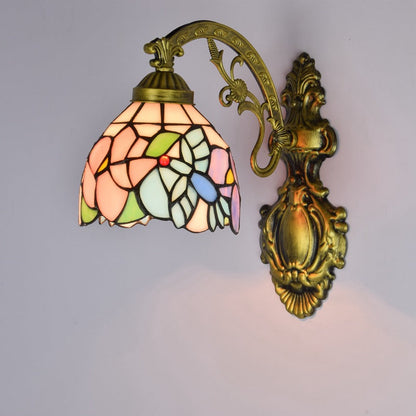 Tiffany Glass Floral Cone Pattern 1-Light Wall Sconce Lamp