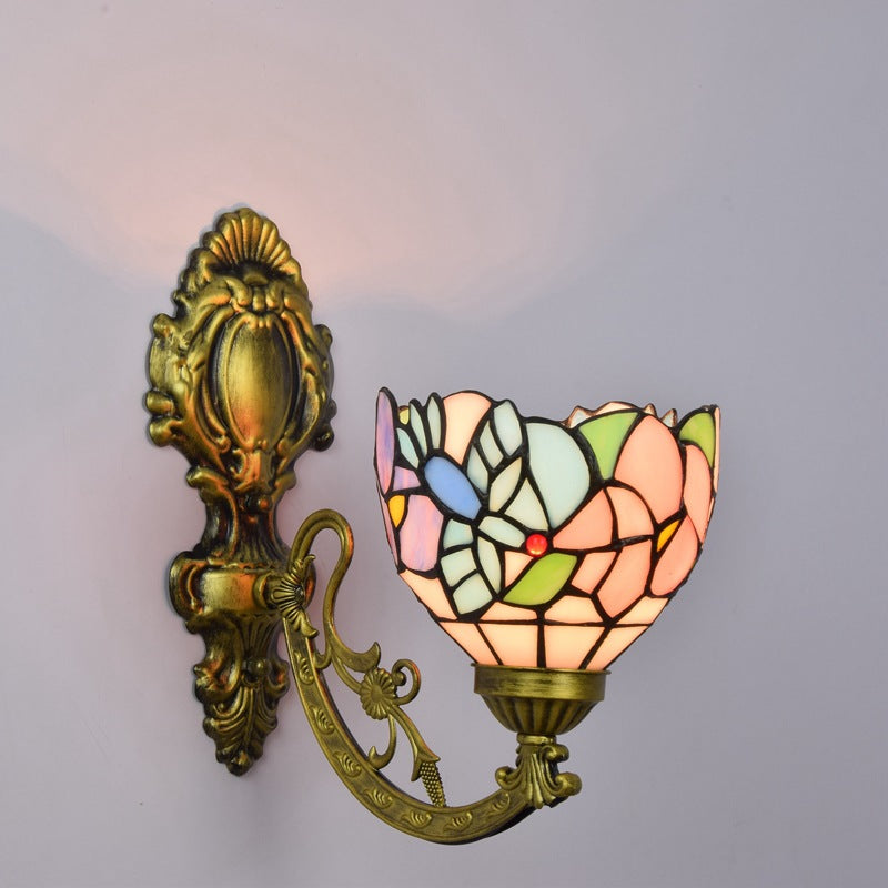 Tiffany Glass Floral Cone Pattern 1-Light Wall Sconce Lamp