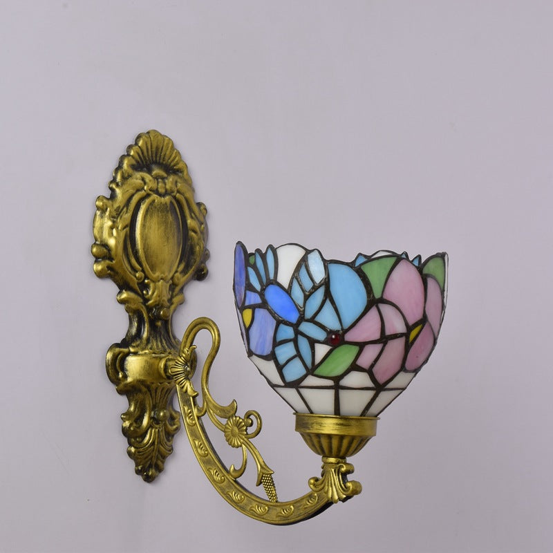 Tiffany Glass Floral Cone Pattern 1-Light Wall Sconce Lamp