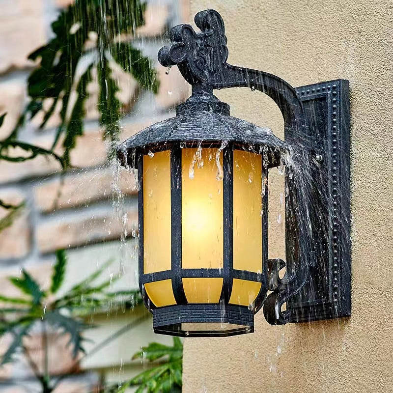 Chinese Glass Round Lantern 1-Light Wall Sconce Lamp